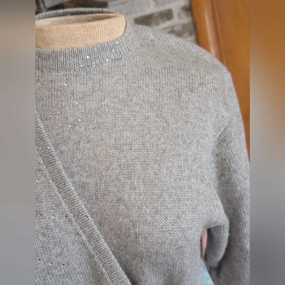 ST JOHN vintage gray sweater wrap dress sz 6 - Picture 3 of 13